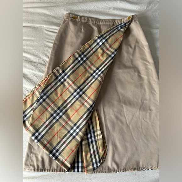 Vintage Burberrys Reversible A Line Cotton Beige Tartan Check Skirt UK 12 - Picture 13 of 16